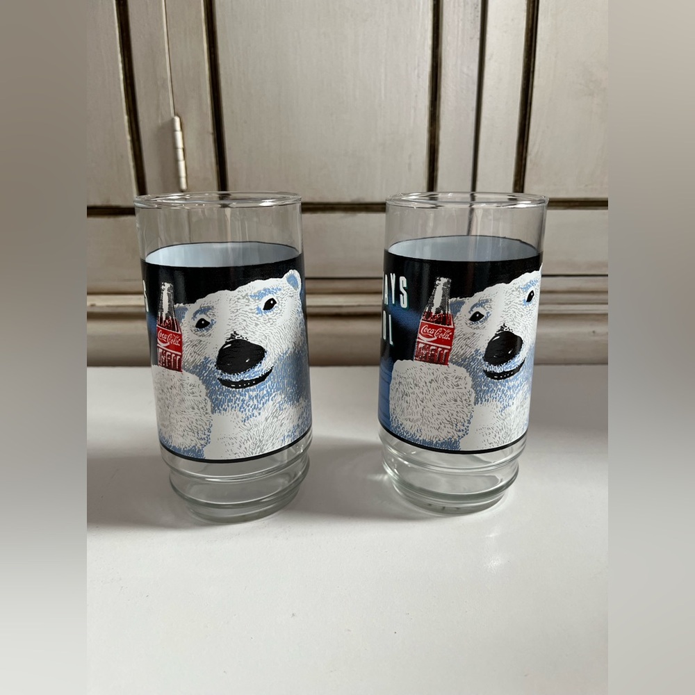 Vintage 1990’s Collectible Coca Cola Coke Glasses 16 Oz Always Cool Polar Bear